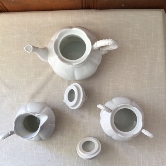 White Teapot with Matching Creamer and Sugar Pot - Picture 2 of 5